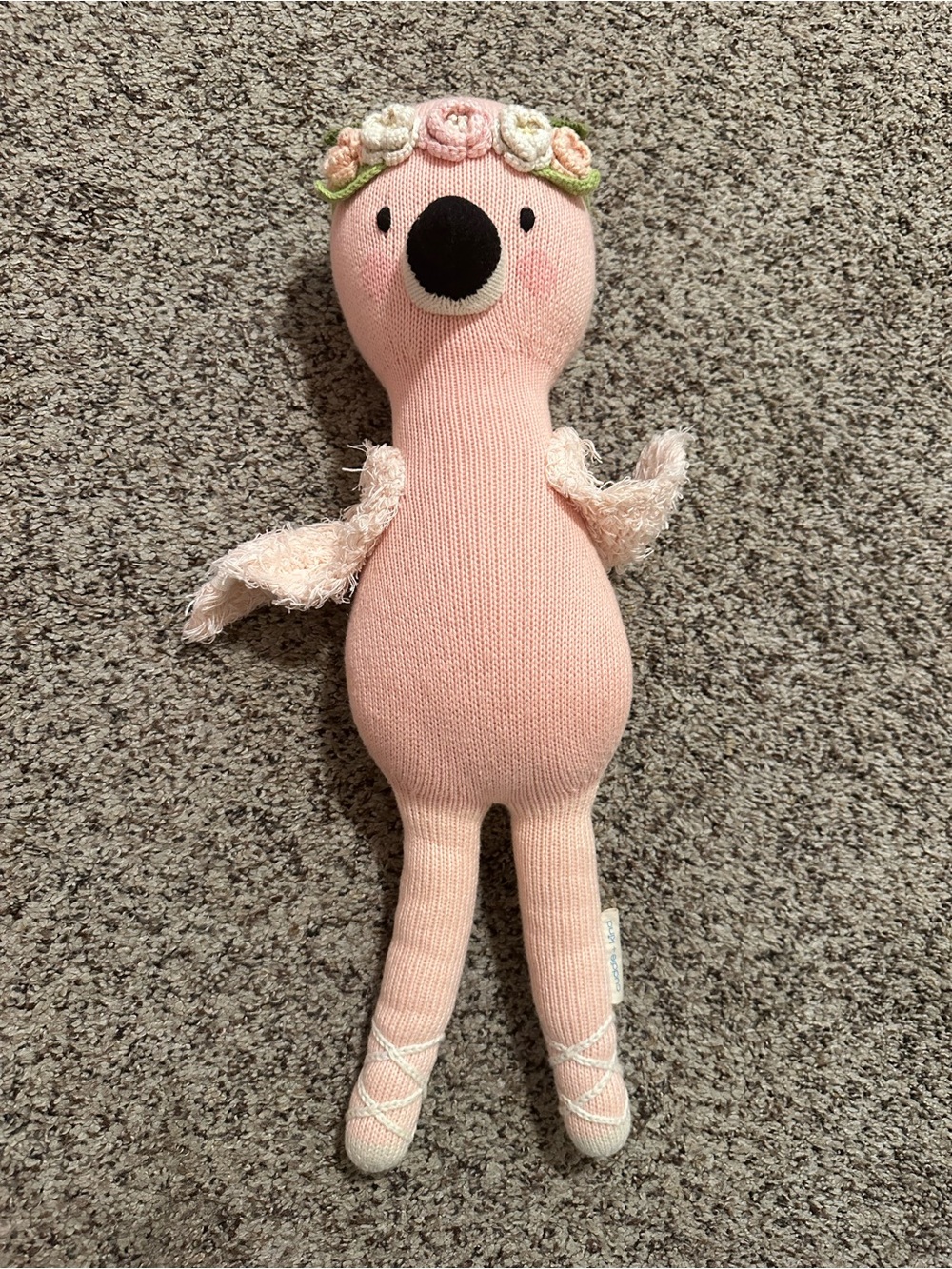 Cuddle and Kind - Pink Knit Flamingo plush with Flower Crown